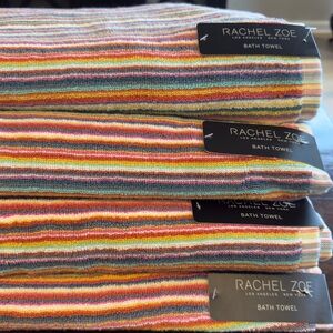 4 Rachel Zoe Rainbow Striped 56” x 30”Bath Bathroom Towel Set Set of 4